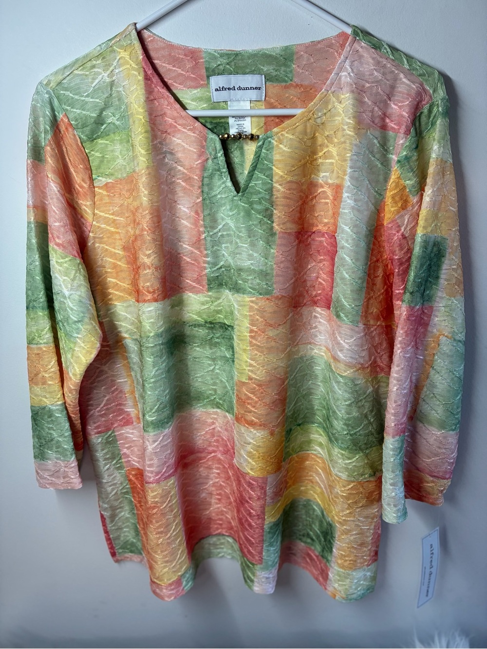 Alfred Dunner Pastel Patchwork V-Neck Blouse